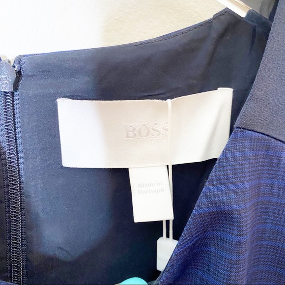 Hugo Boss Plaid Dristie Virgin Wool Blue Dress 4 - Picture 5 of 8